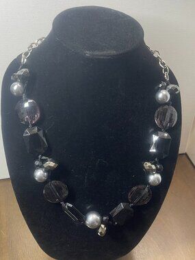 Black and Silver Bead Statement Necklace